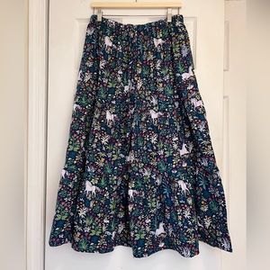 RARE Printfresh Tiered Midi Skirt in Unicorn’s Garden Indigo